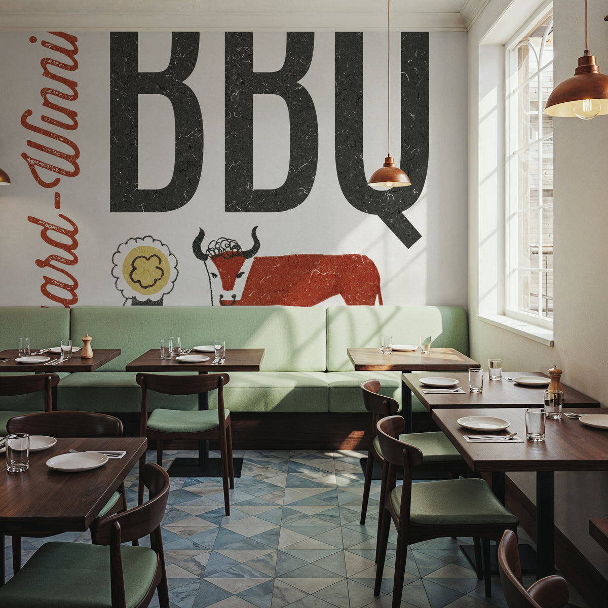 Retro Food Award Winning BBQ Mural Wallpaper - room preview 02