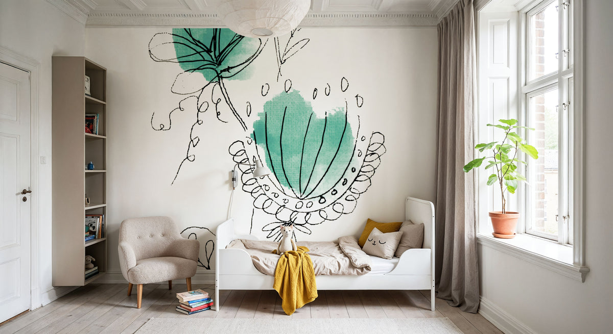 Line Flower VI Mural Wallpaper - room preview 02