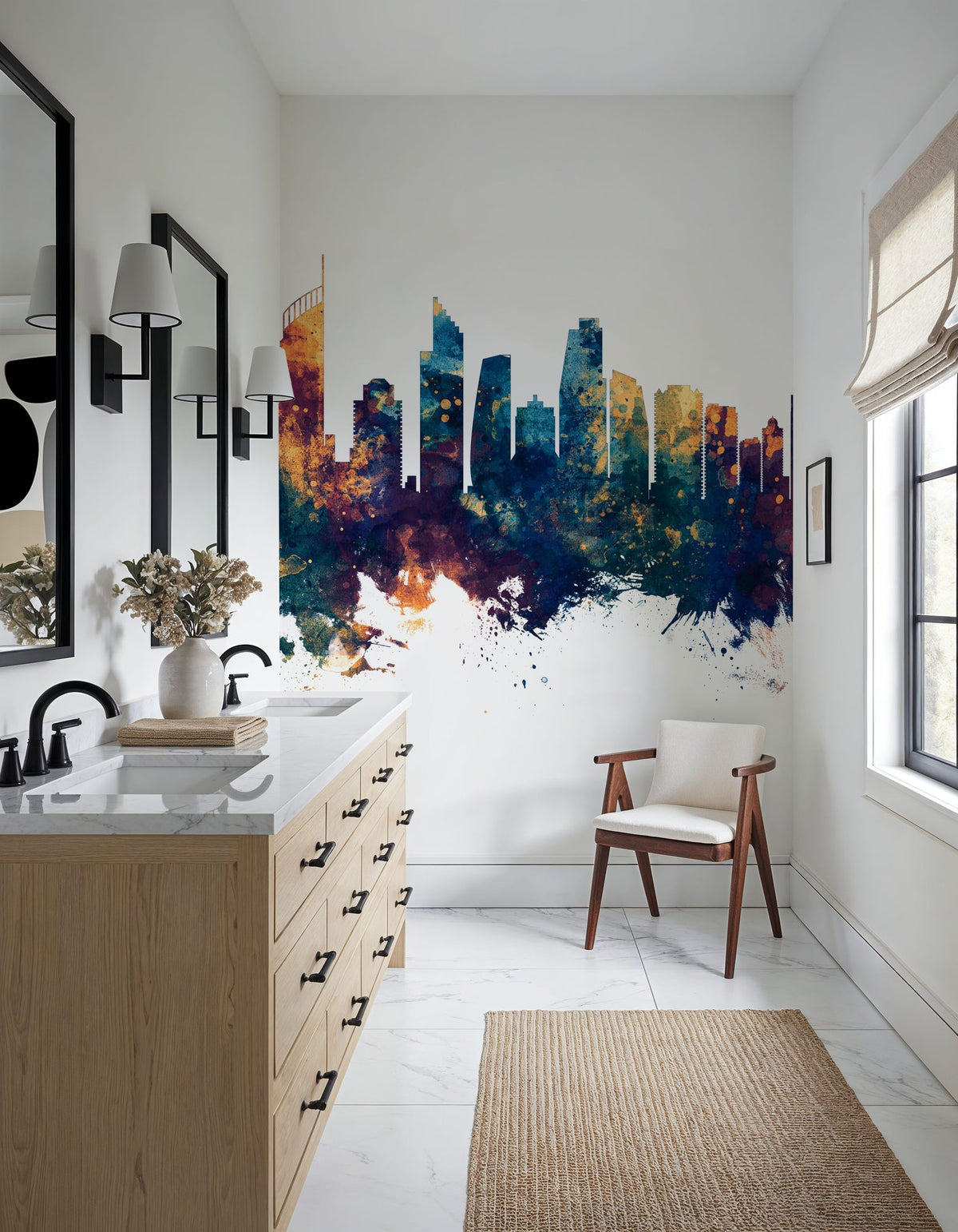 Gold Coast Australia Skyline Blue & Bronze Mural Wallpaper - room preview 02