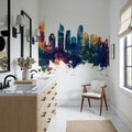 Gold Coast Australia Skyline Blue & Bronze Mural Wallpaper - room preview 02