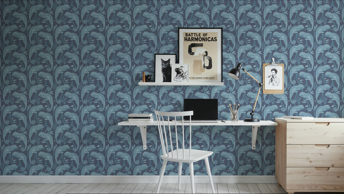 Chamelion Blue Mural Wallpaper - room preview 02