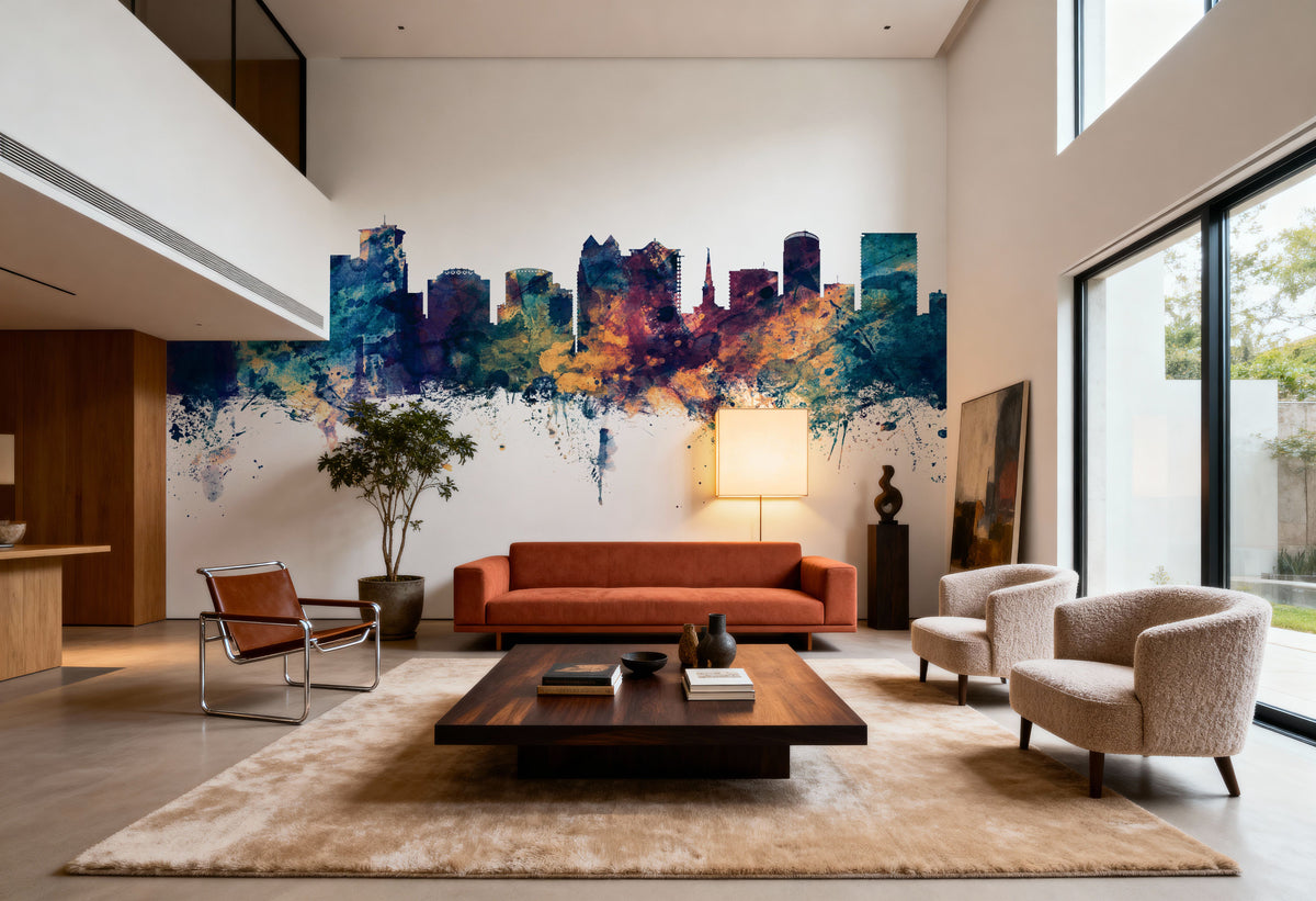 Orlando Florida Skyline Blue & Bronze Mural Wallpaper - room preview 02