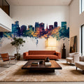 Orlando Florida Skyline Blue & Bronze Mural Wallpaper - room preview 02