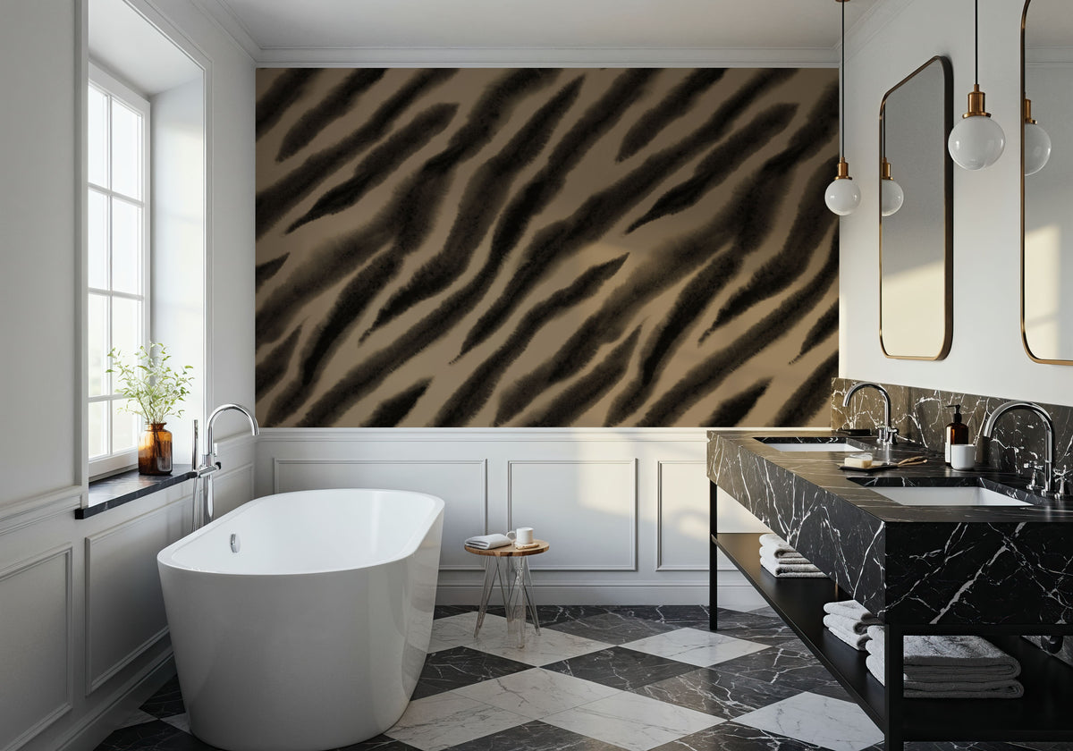 Watercolor Tiger Stripes, Mocha Mural Wallpaper - room preview 02