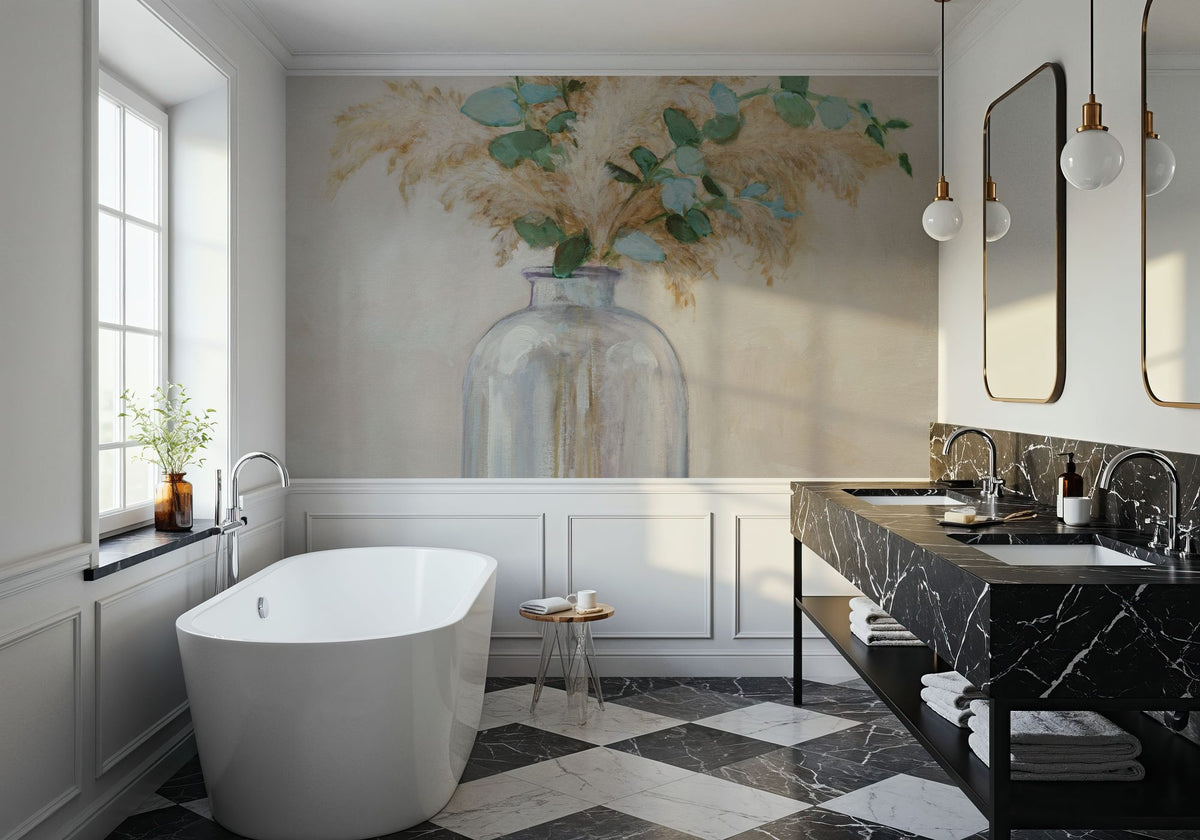 Pampas and Eucalyptus Bouquet Mural Wallpaper - room preview 02