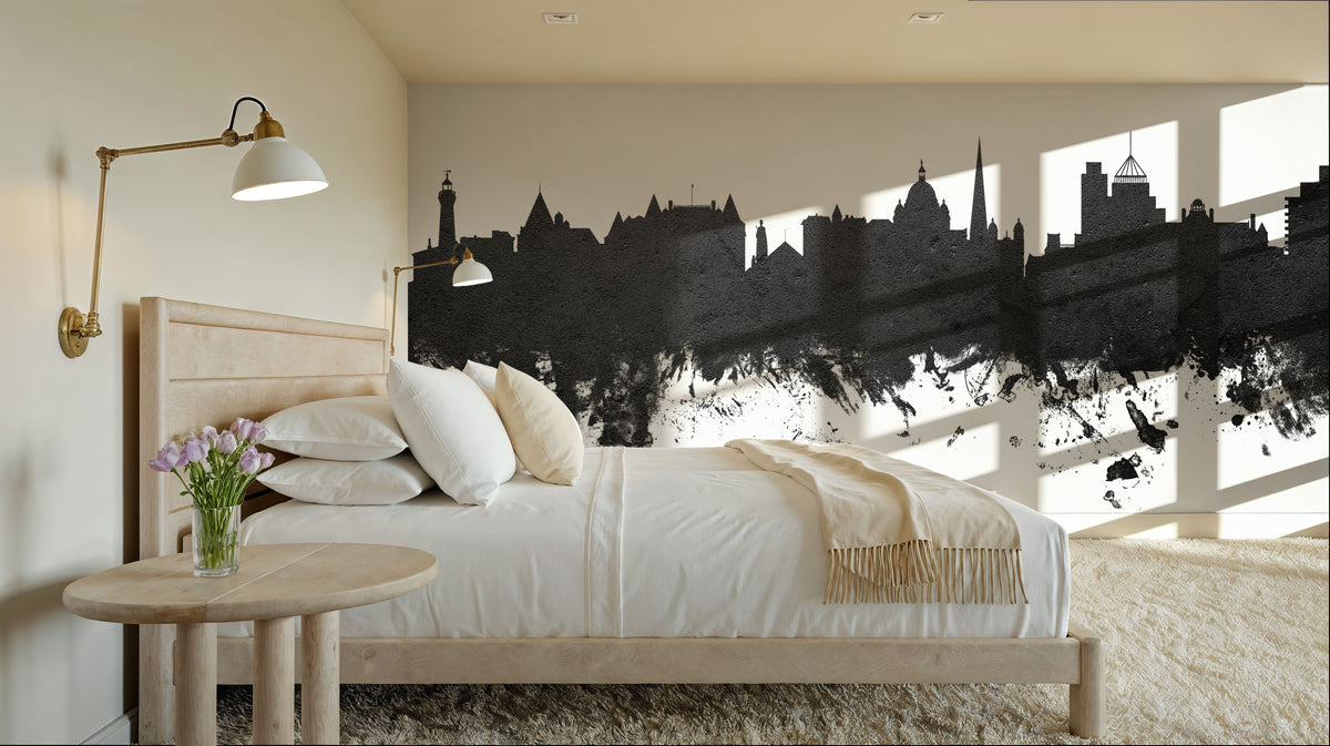 Victoria Canada Skyline Black & White Mural Wallpaper - room preview 02