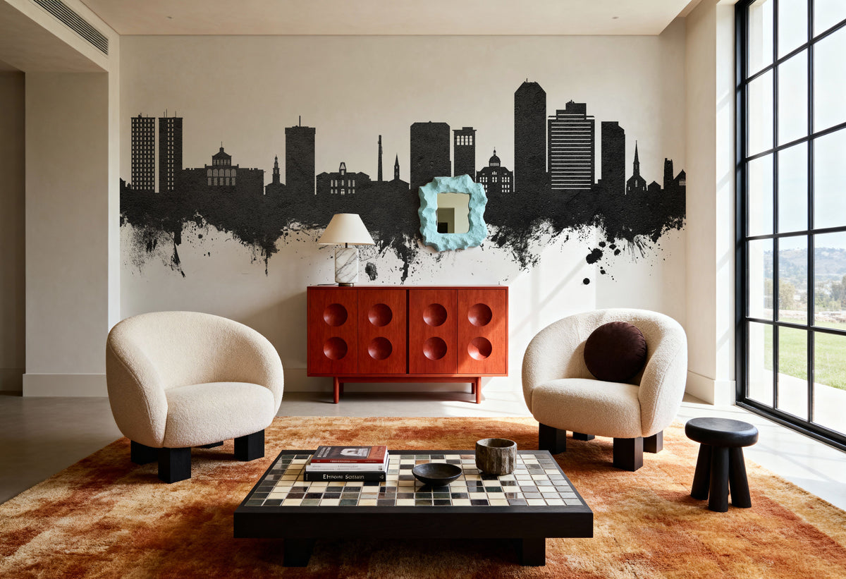 Lexington Kentucky Skyline Black & White Mural Wallpaper - room preview 02