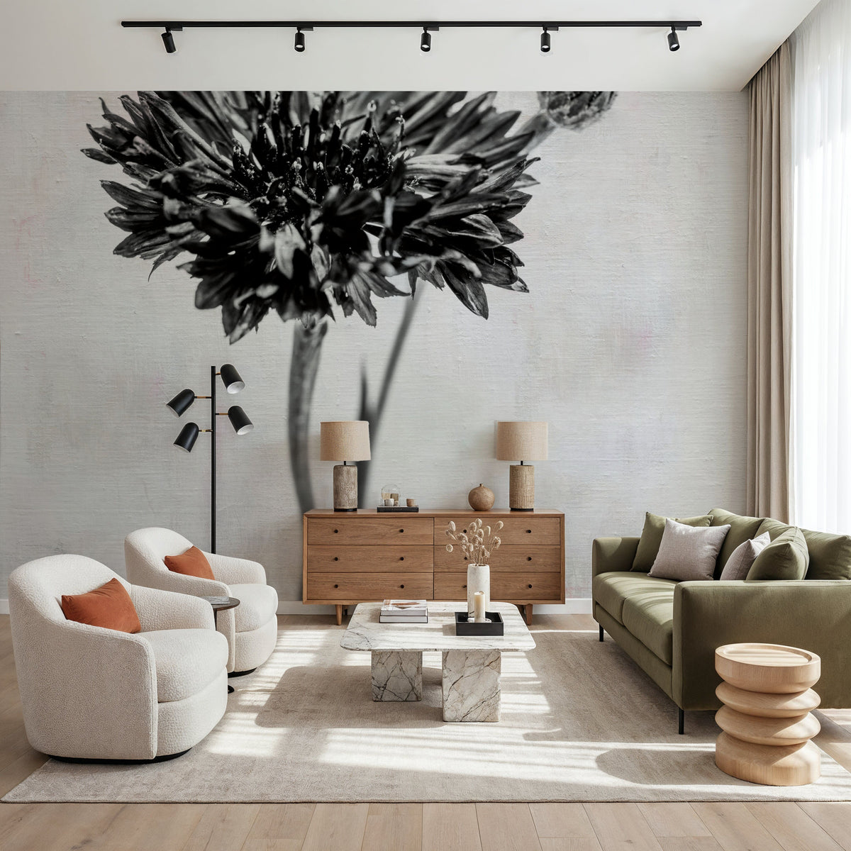 Wonderful Wildflowers VIII Neutral Mural Wallpaper - room preview 02