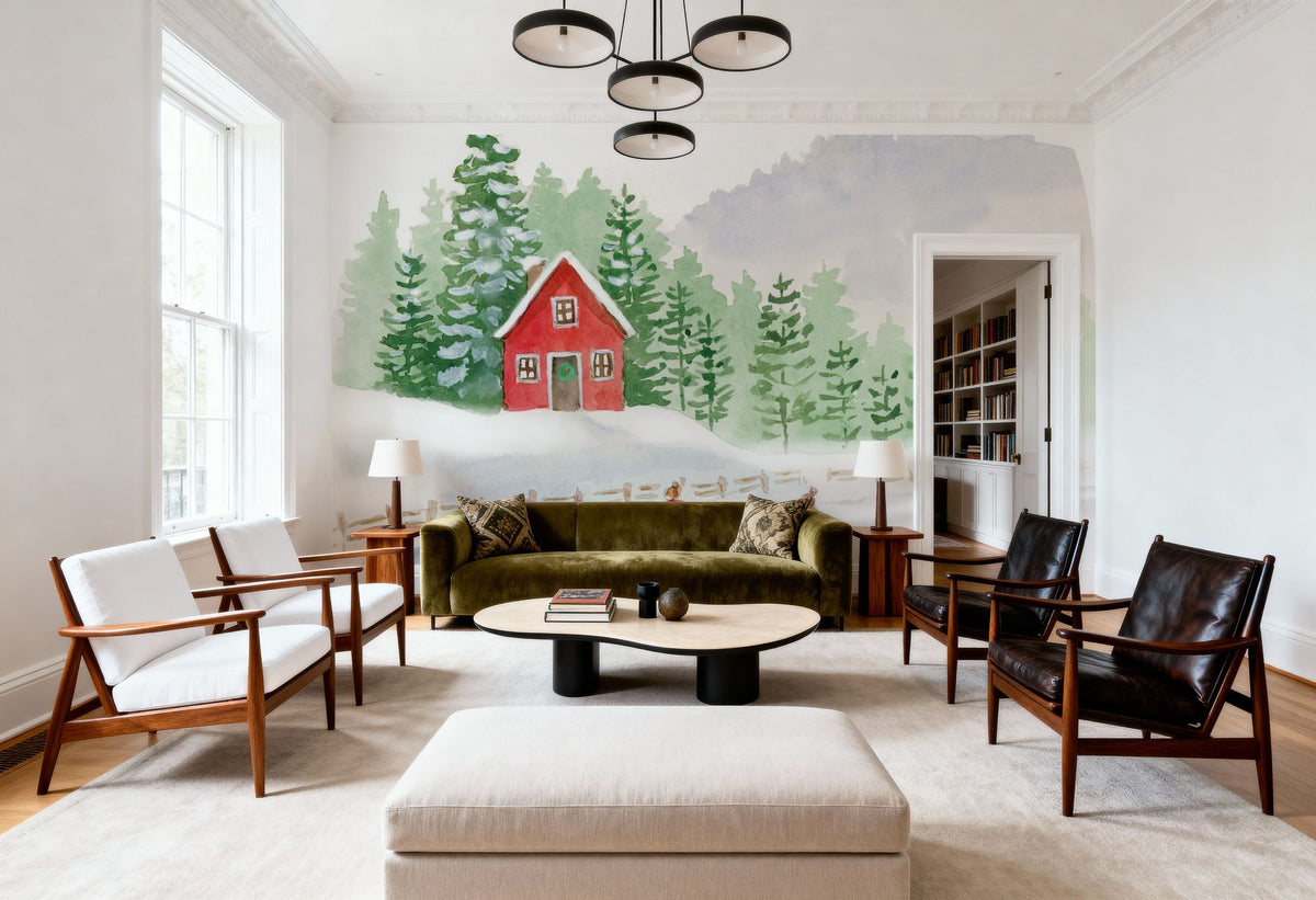 Winter Village Folk Mural Wallpaper - room preview 02