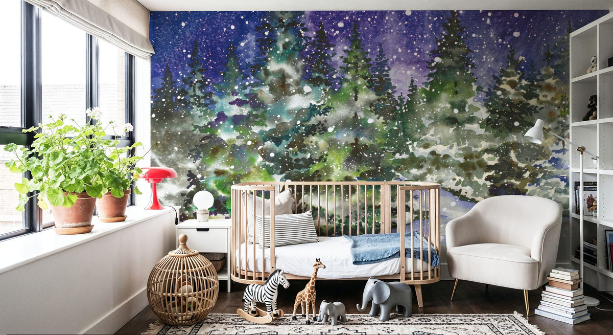 Winter Night Mural Wallpaper - room preview 02