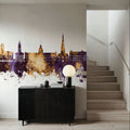 Karlsruhe Germany Skyline Purple & Gold Mural Wallpaper - room preview 02