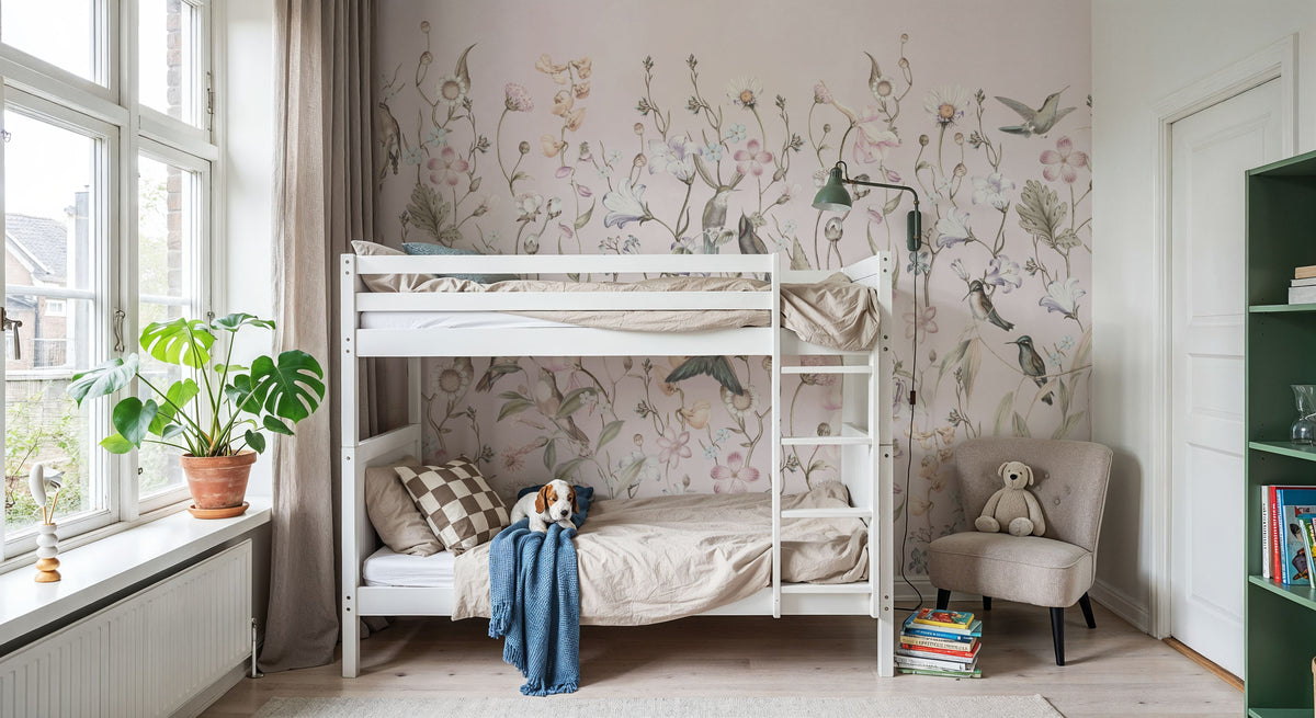 Bird Garden Light Pink Mural Wallpaper - room preview 02