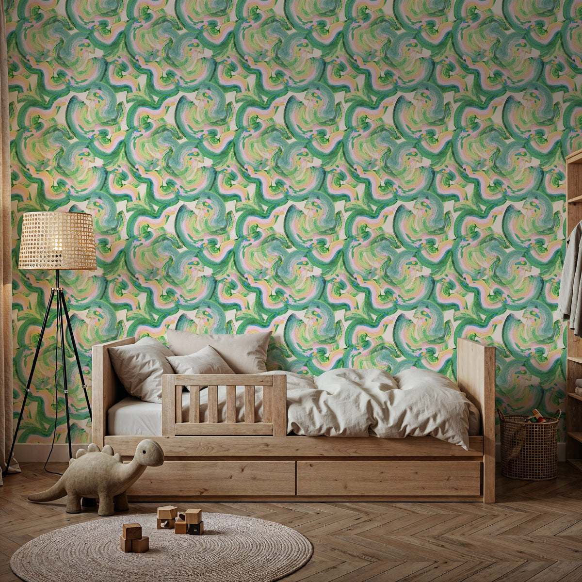 Rainbow Twirls Mural Wallpaper - room preview 02