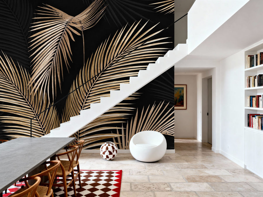 Palm Leaf Wallpaper Mural – Tropical Wall Mural – Bright Palms, Black