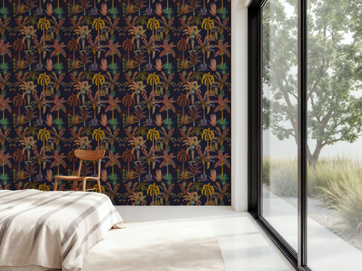 Statement Palms Petite, Midnight Mural Wallpaper - room preview 02