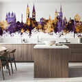 Halberstadt Germany Skyline Purple & Gold Mural Wallpaper - room preview 02