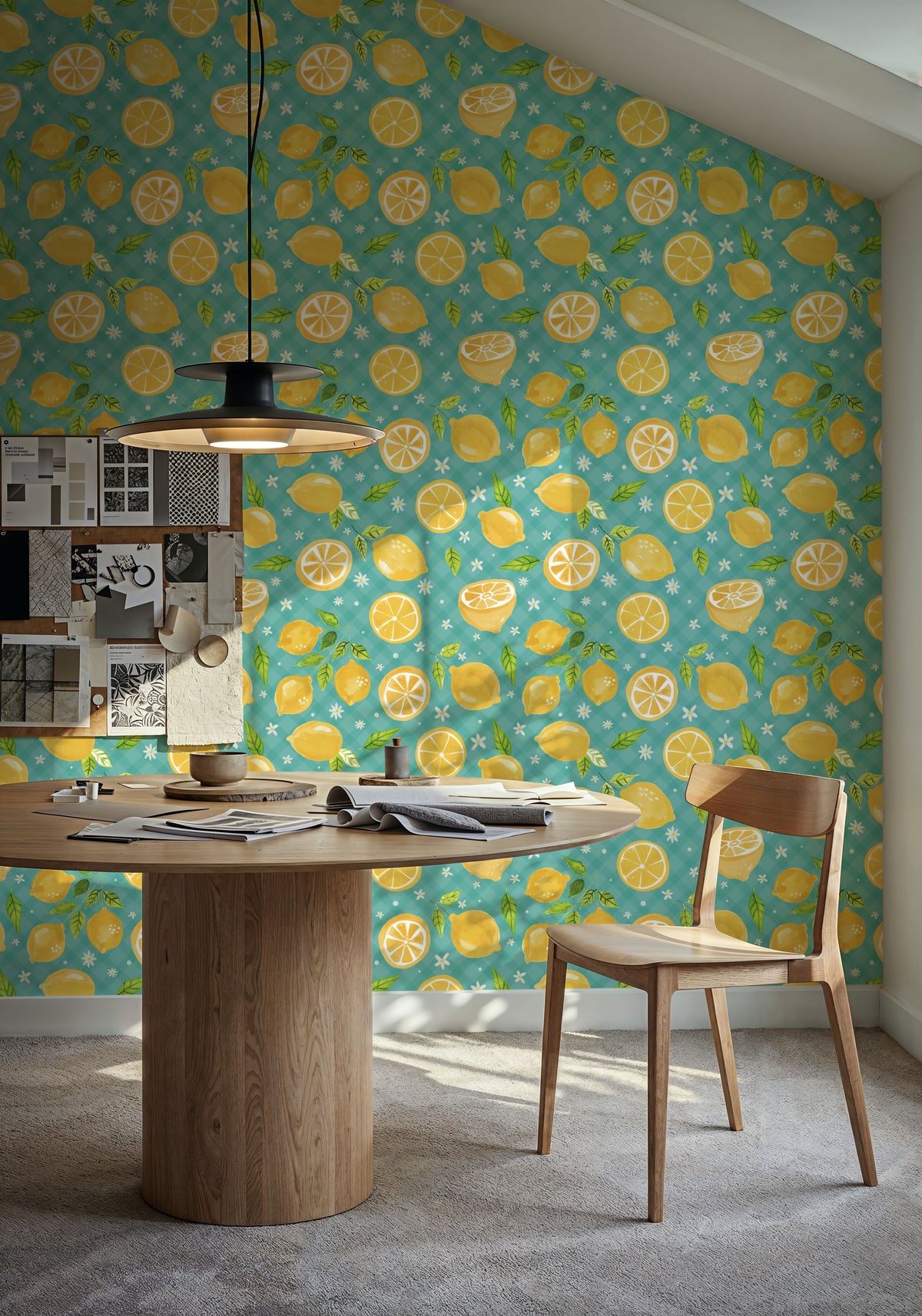Mellow Lemons Blue Mural Wallpaper - room preview 02