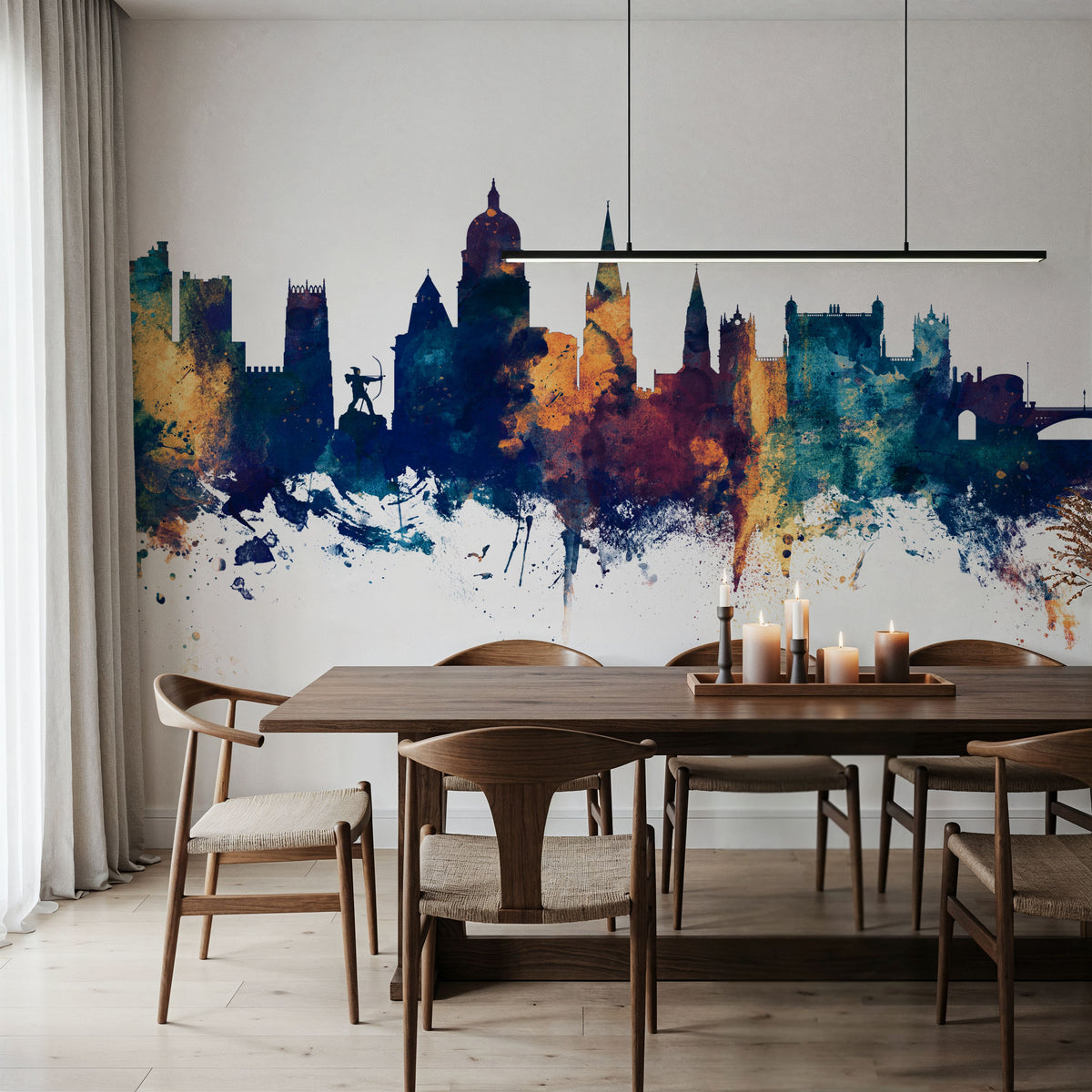 Nottingham England Skyline Blue & Bronze Mural Wallpaper - room preview 02