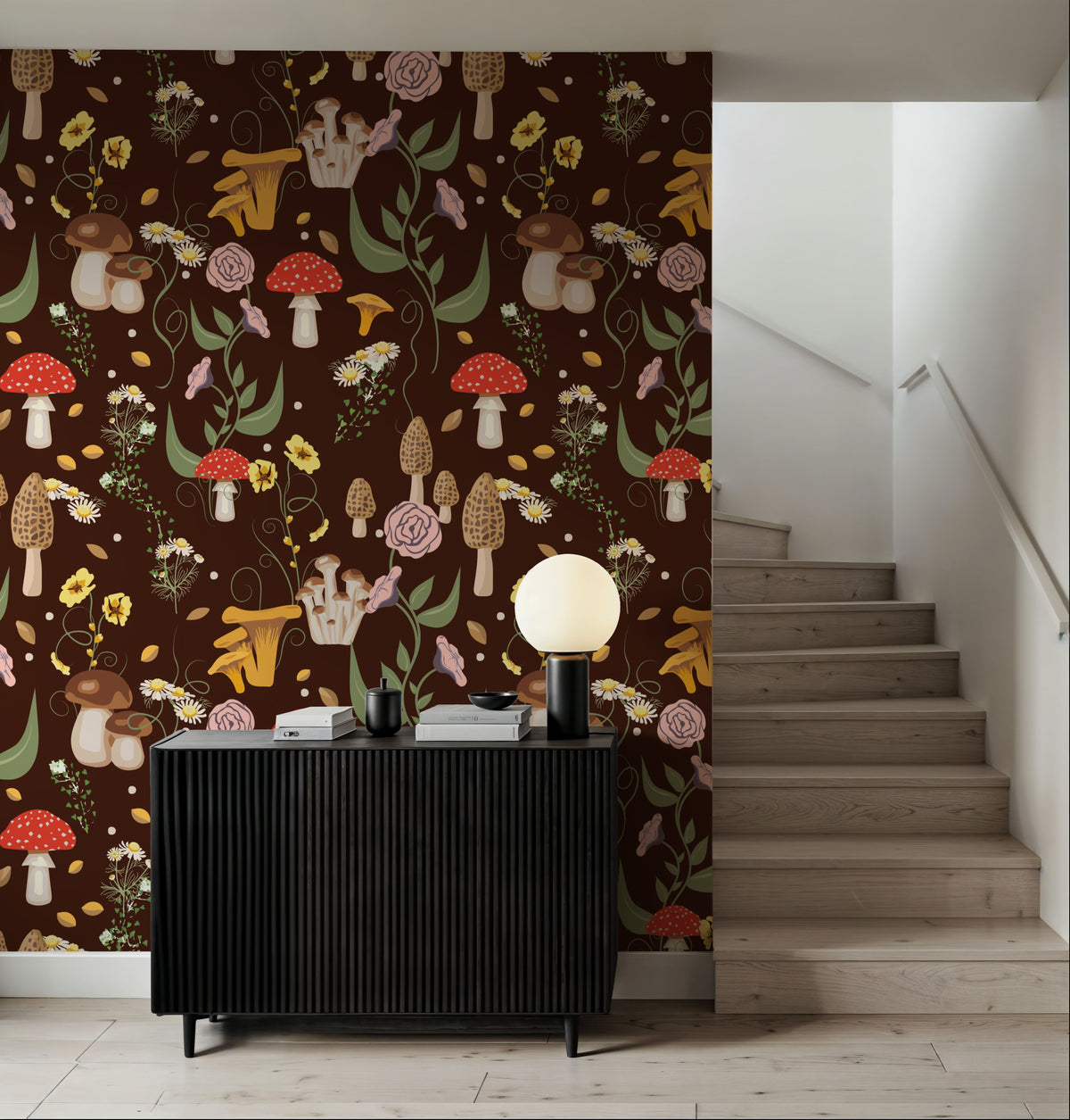 Mushroom Magic, Chocolate Mural Wallpaper - room preview 02
