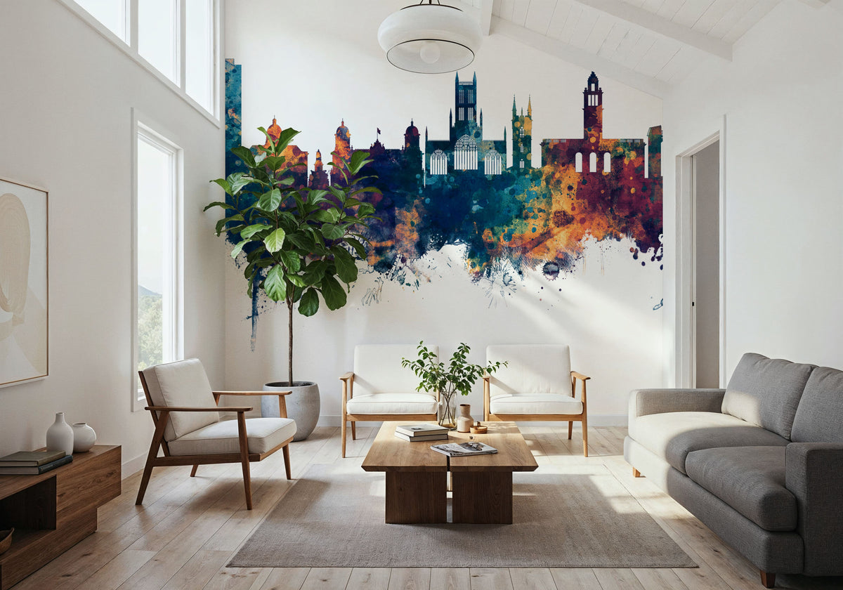 Kingston Upon Hull England Skyline Blue & Bronze Mural Wallpaper - room preview 02