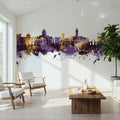 Bloomington Indiana Skyline Purple & Gold Mural Wallpaper - room preview 02