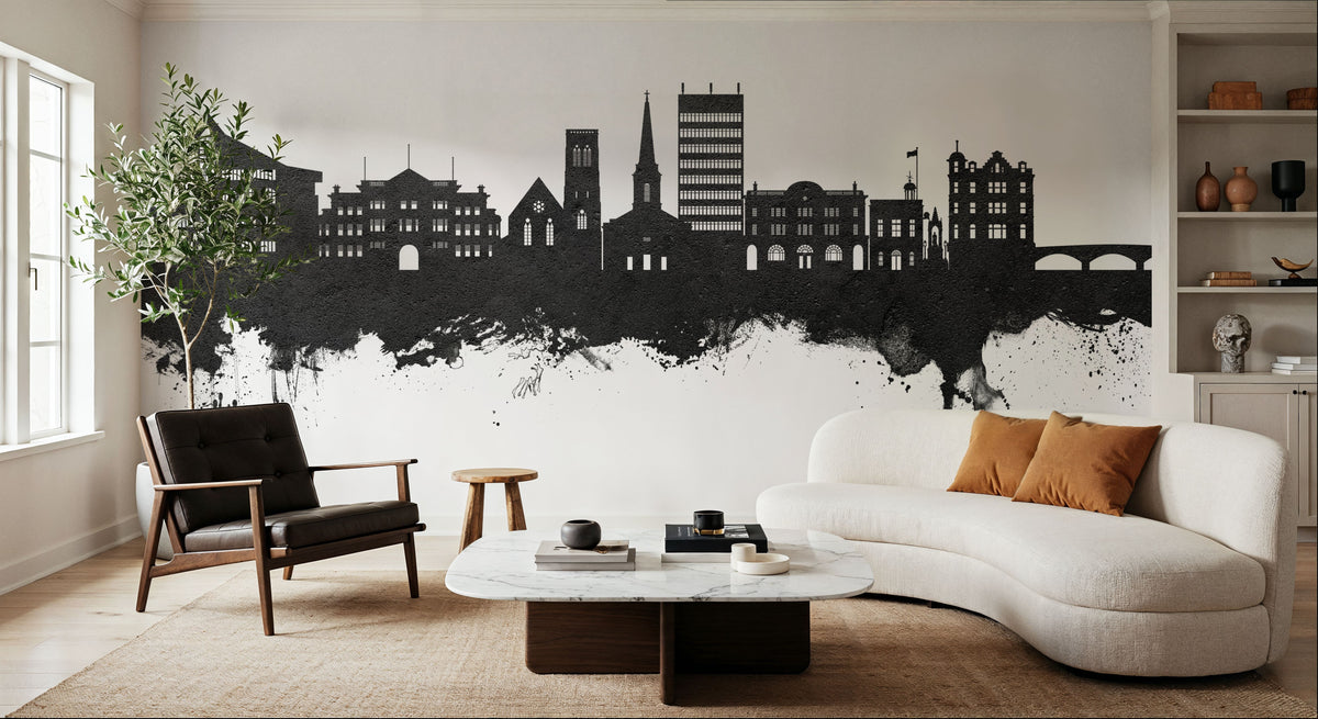 Maidstone England Skyline Black & White Mural Wallpaper - room preview 02