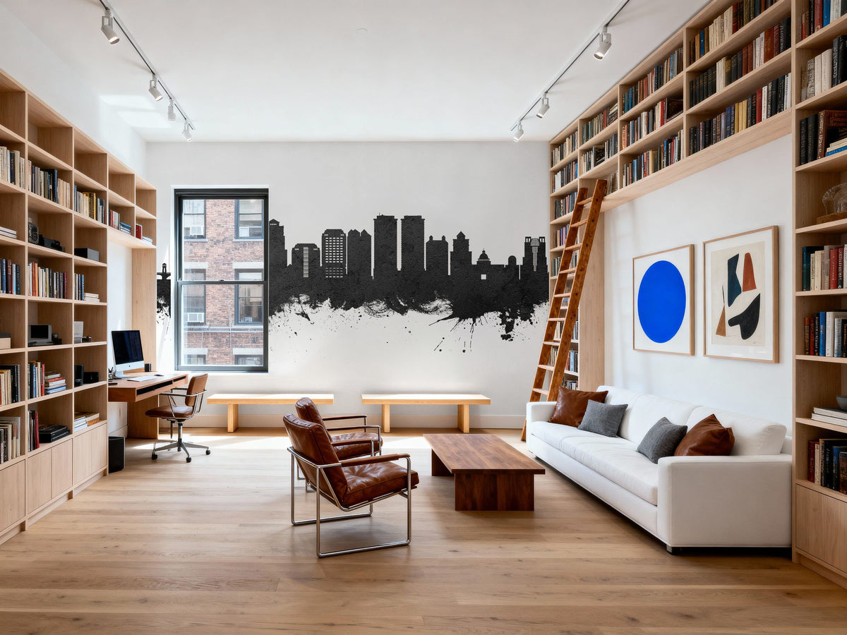 West Palm Beach Florida Skyline Black & White Mural Wallpaper - room preview 02