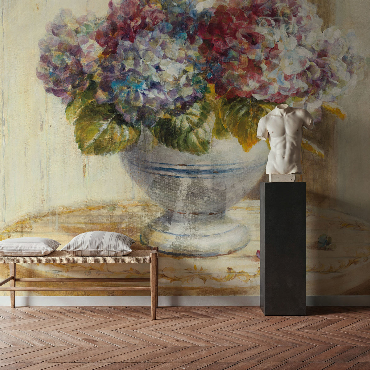 Summer Hydrangea Mural Wallpaper - Warm Tone - room preview 02