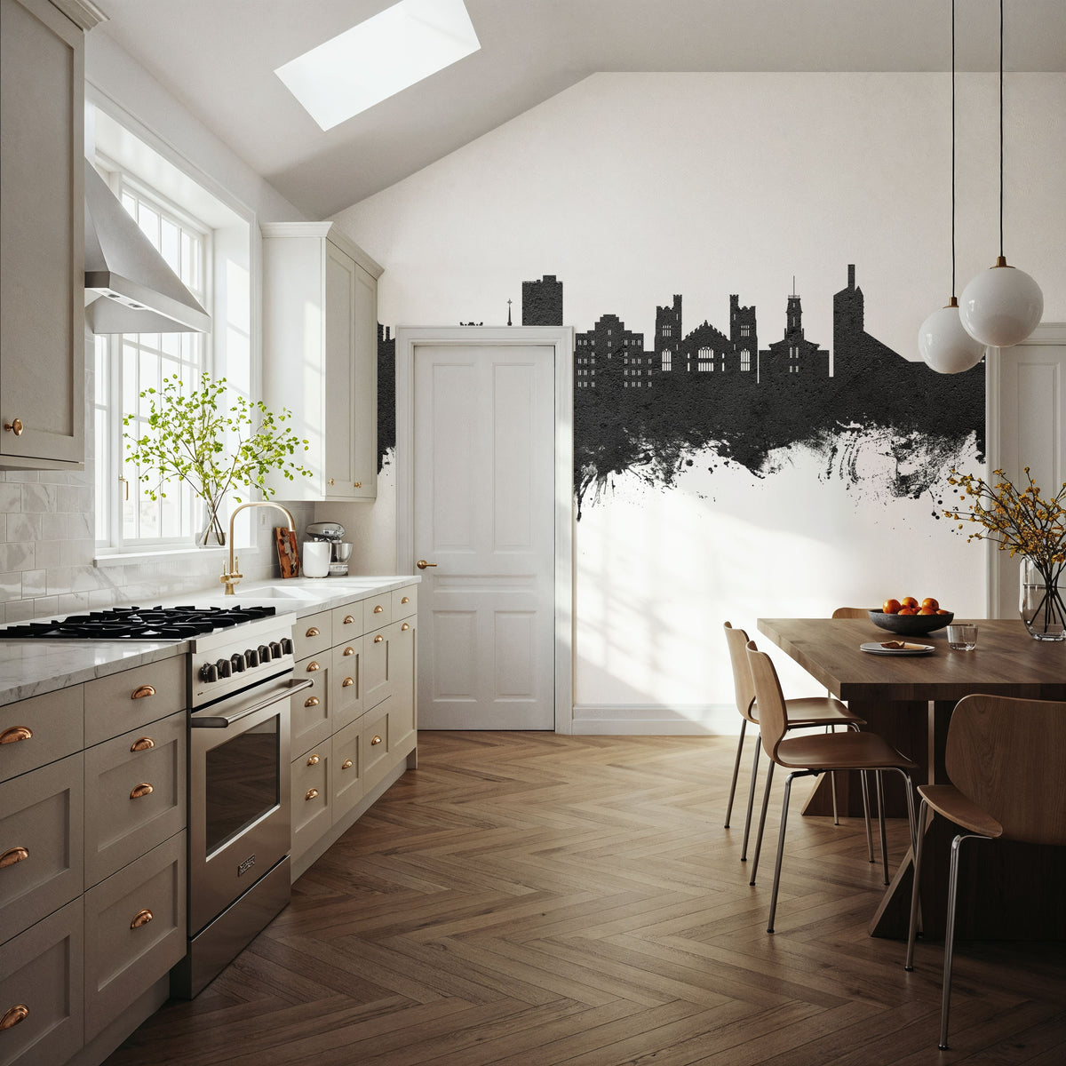 Boulder Colorado Skyline Black & White Mural Wallpaper - room preview 02