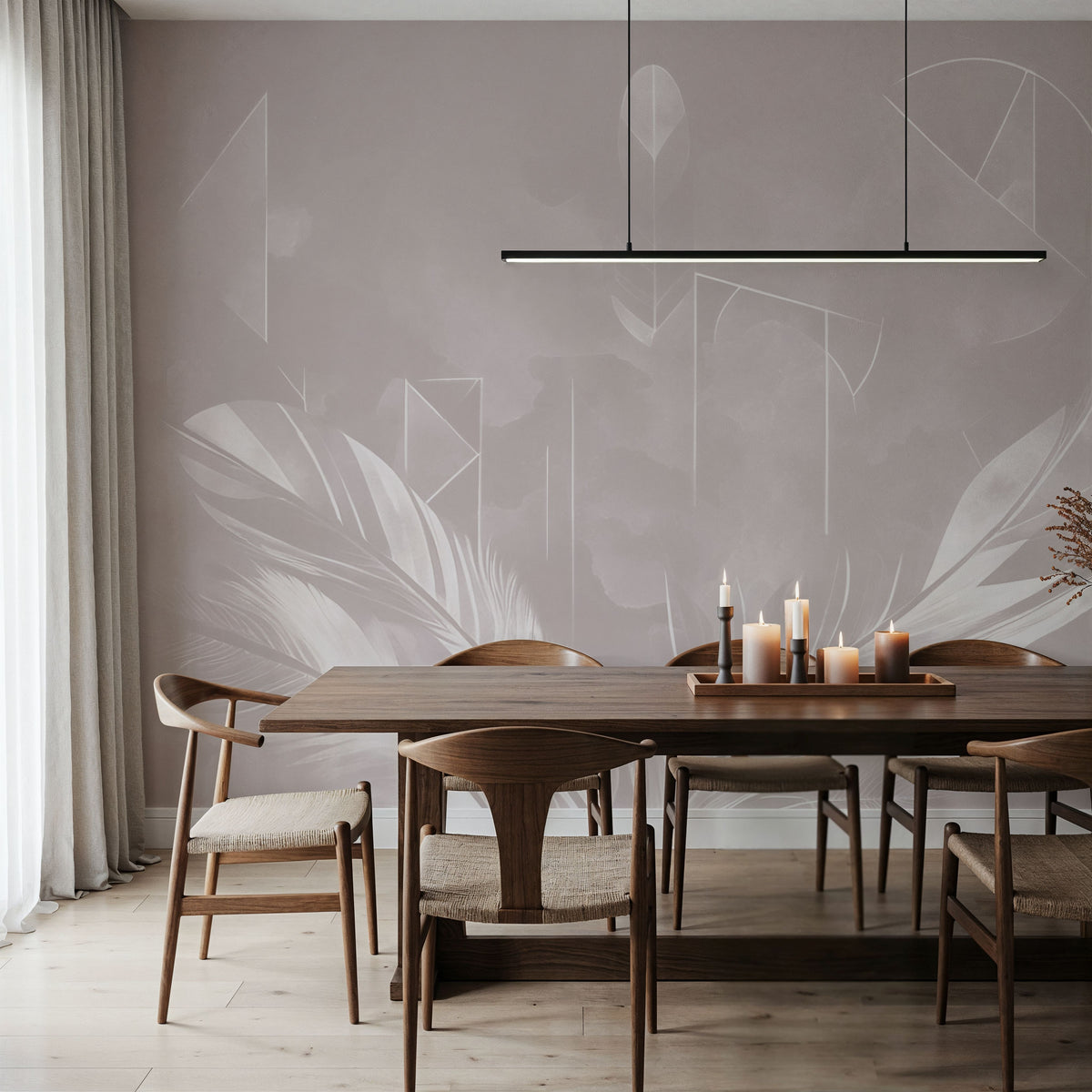 Solid Feather Geometry Warm Mural Wallpaper - room preview 02