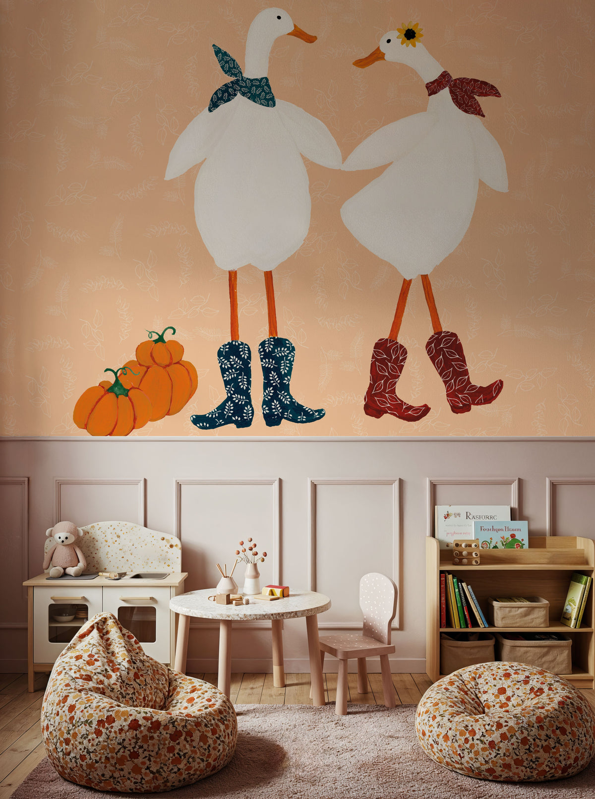 Ducks in the Pumpkin Patch II Mural Wallpaper - room preview 02