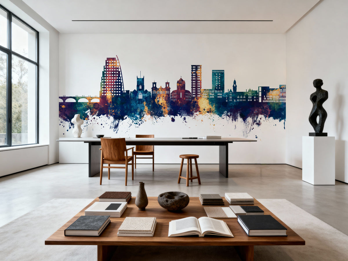Kingston Upon Thames England Skyline Blue & Bronze Mural Wallpaper - room preview 02