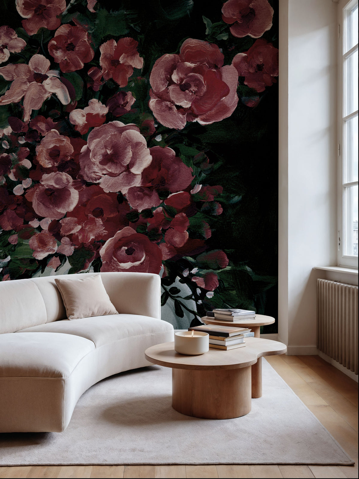 Botanical Elegance Burgundy I Mural Wallpaper - room preview 02