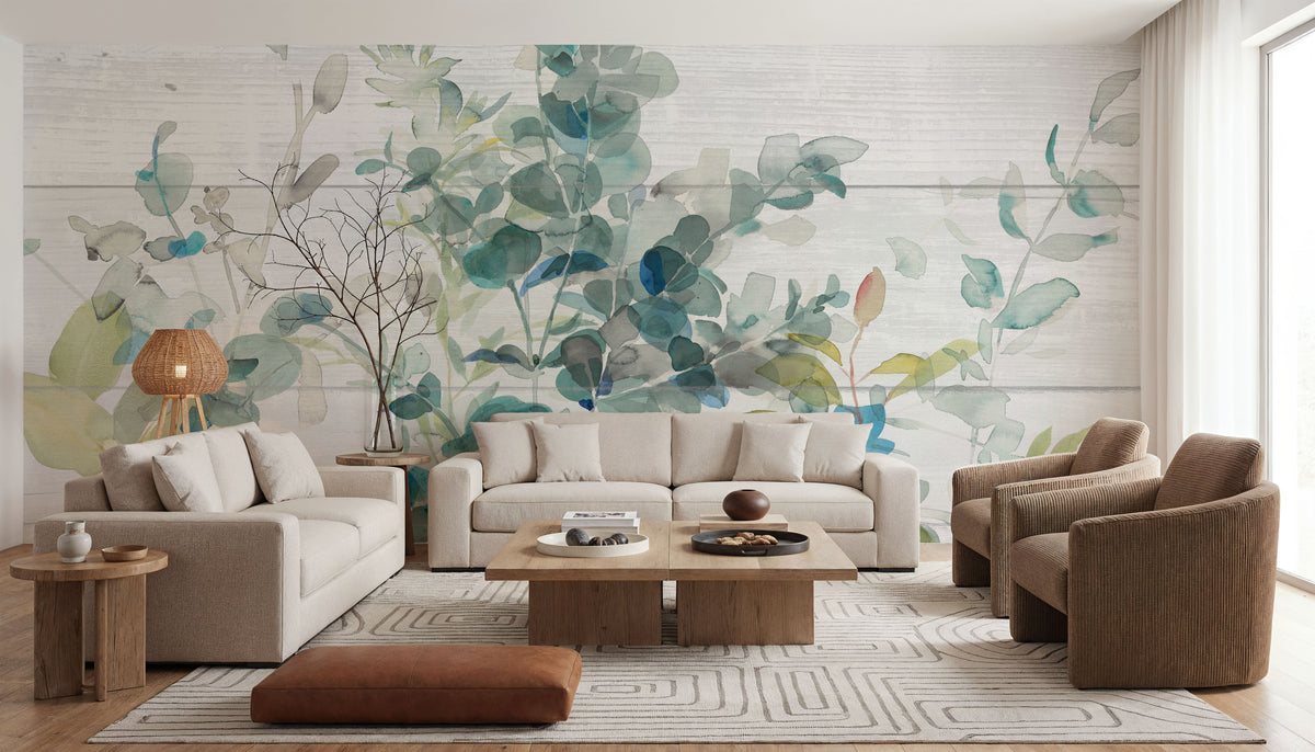 Eucalyptus I on Shiplap Mural Wallpaper - room preview 02