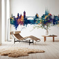 Luxembourg City Skyline Blue & Bronze Mural Wallpaper - room preview 02