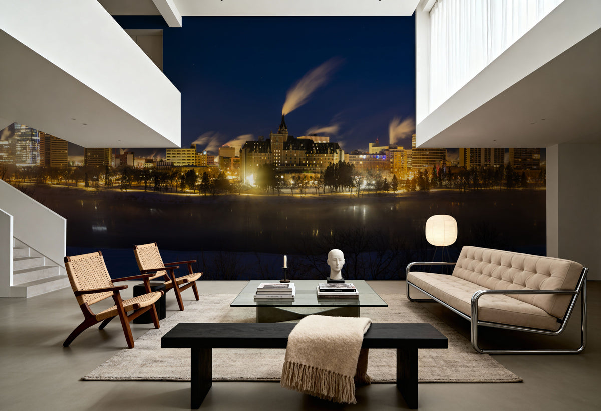 Saskatoon Skyline At Night Mural Wallpaper - room preview 02