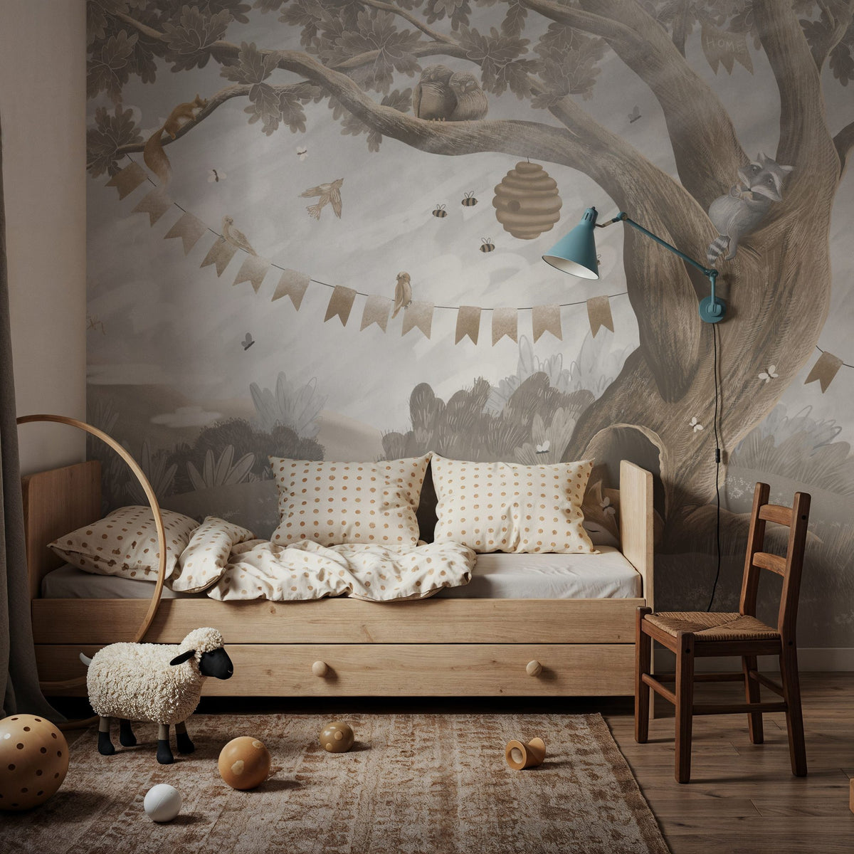 Oak Hill Slumber, Beige Mural Wallpaper - room preview 02