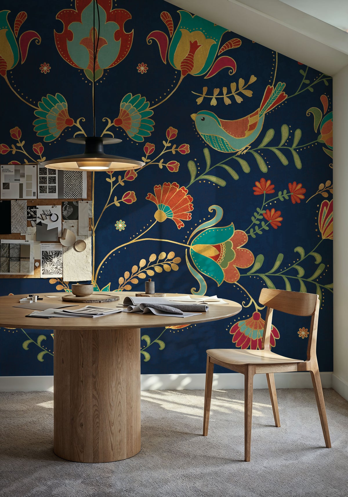 Folk Floral I Dark Mural Wallpaper - room preview 02