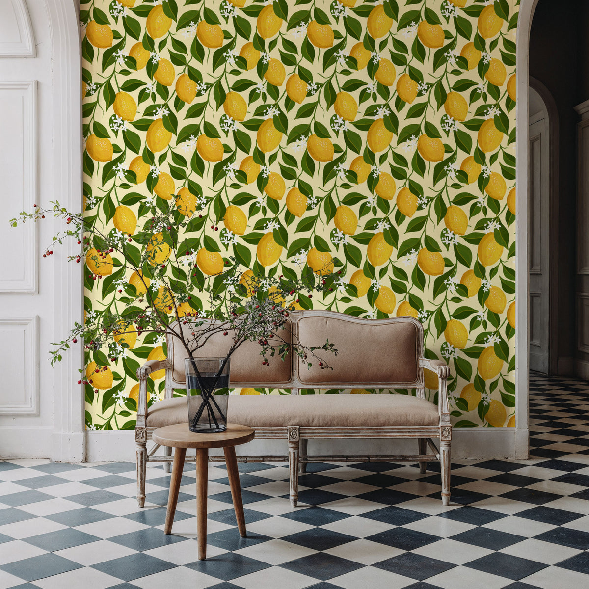 Trailing Lemons, Cream Mural Wallpaper - room preview 02