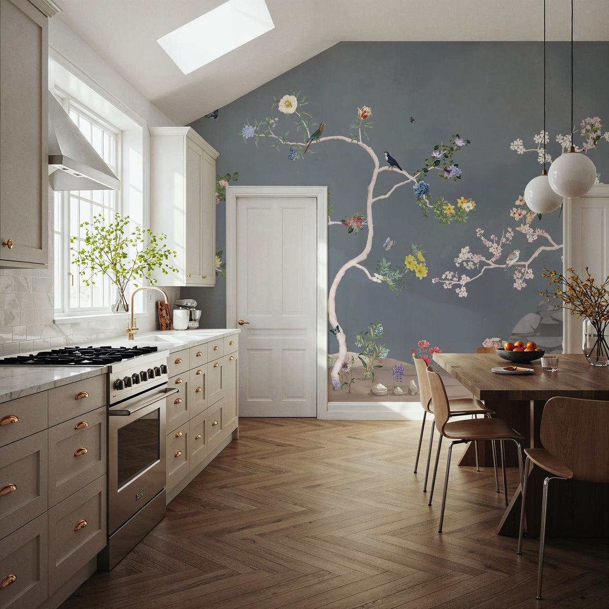 Birds in the Garden Dark Blue Mural Wallpaper - room preview 02