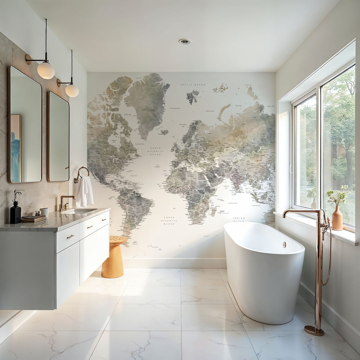 World Map Cities - Habiki Mural Wallpaper - room preview 02