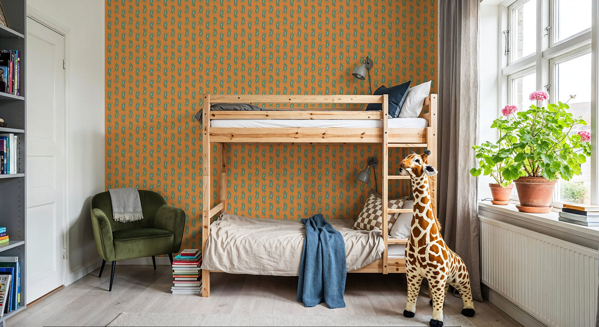 Paisley Thoughts Orange Mural Wallpaper - room preview 02