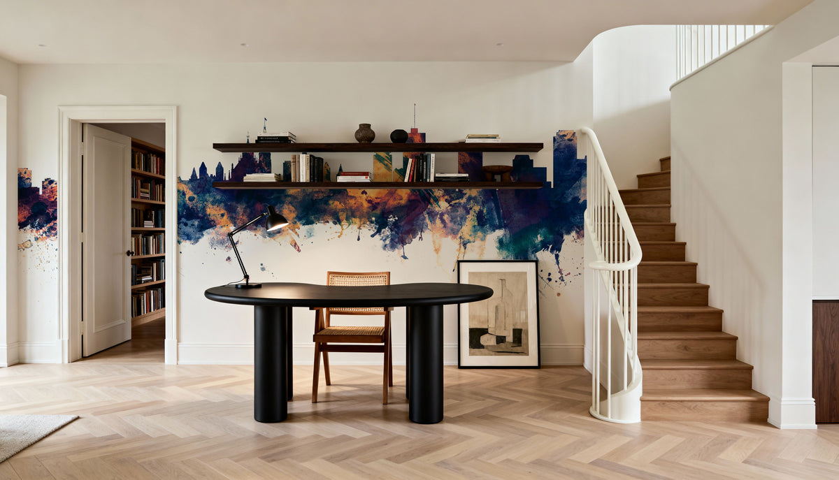 Ottowa Canada Skyline Blue & Bronze Mural Wallpaper - room preview 02