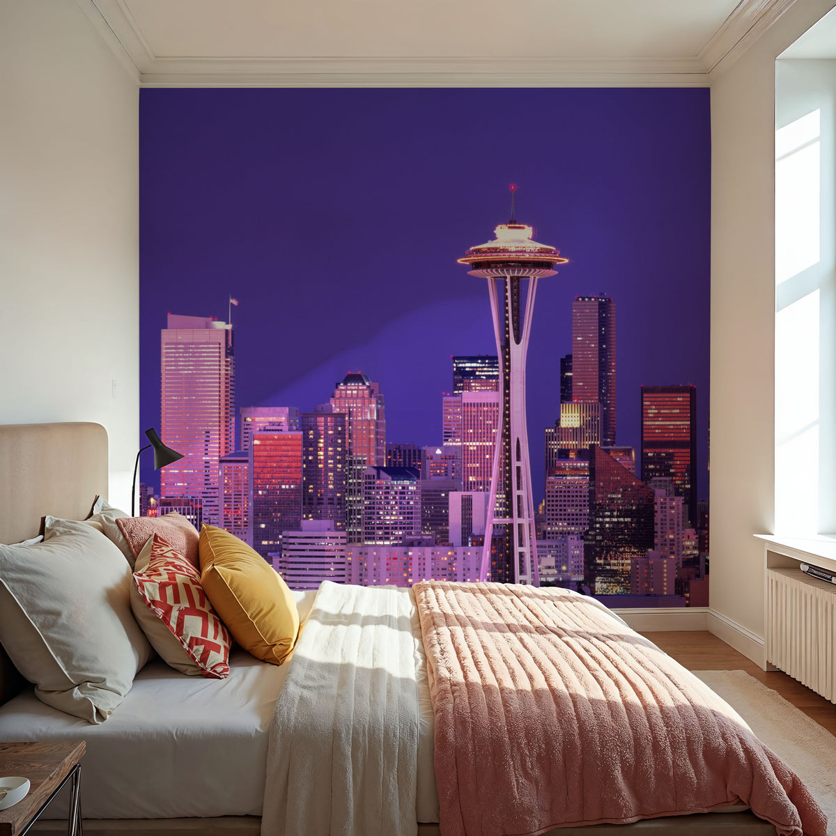 Purple Metropolis Mural Wallpaper - room preview 02