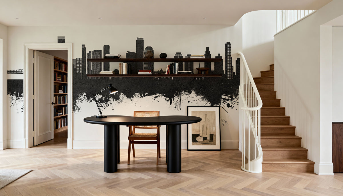 Queens New York Skyline Black & White Mural Wallpaper - room preview 02