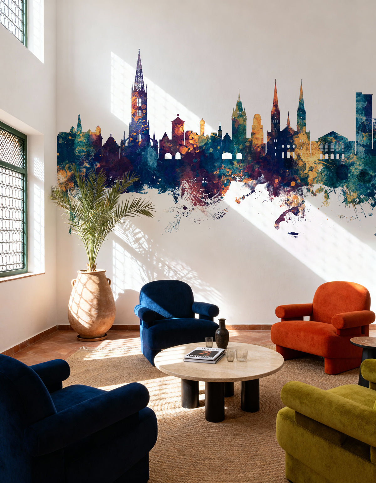 Freiburg Germnay Skyline Blue & Bronze Mural Wallpaper - room preview 02