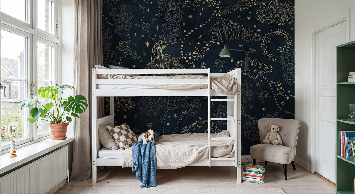Moonlit Sky, Midnight Mural Wallpaper - room preview 02