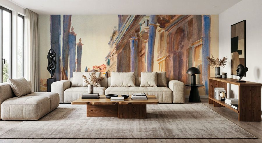 Vintage Wallpaper Mural – Retro Wall Mural – Gondola Moorings on the Grand Canal