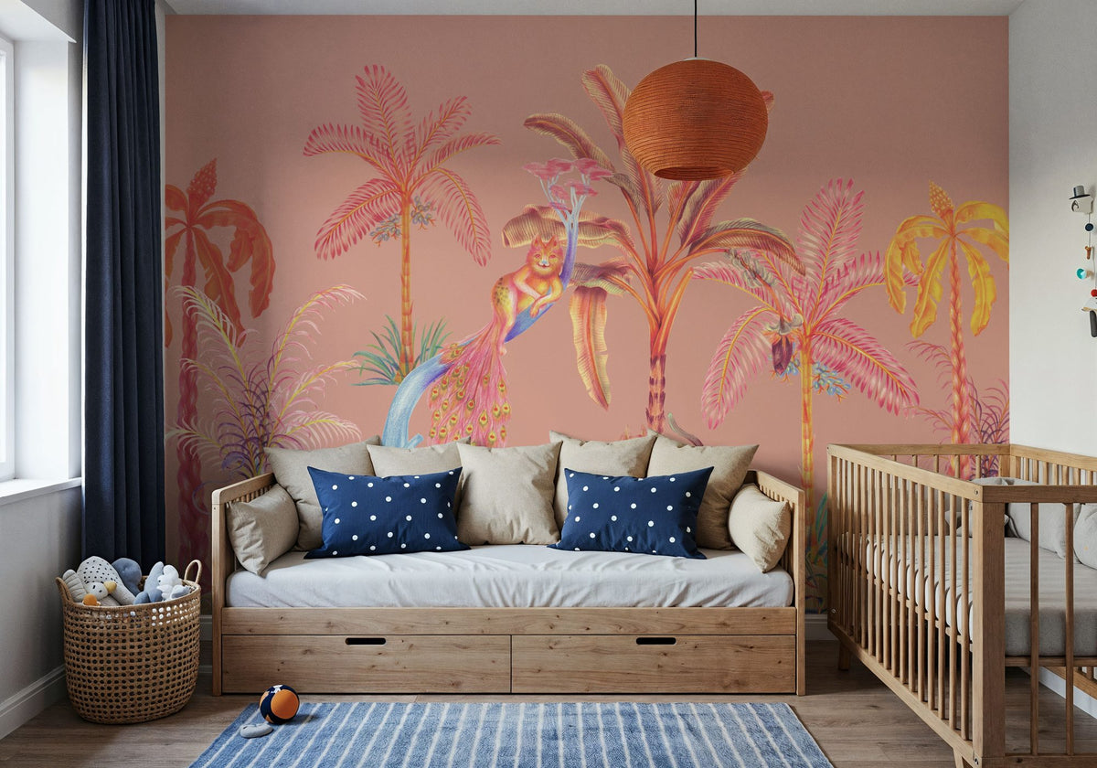 Colorful Jungle, Peach Mural Wallpaper - room preview 02