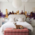 Dublin Ireland Skyline Purple & Gold Mural Wallpaper - room preview 02